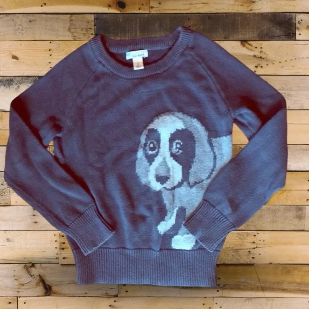 Old Navy Girl Grey Puppy Sweater Size 6-7 years